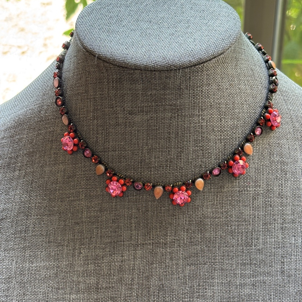 La Contessa Pink & Orange Pewter Choker Necklace